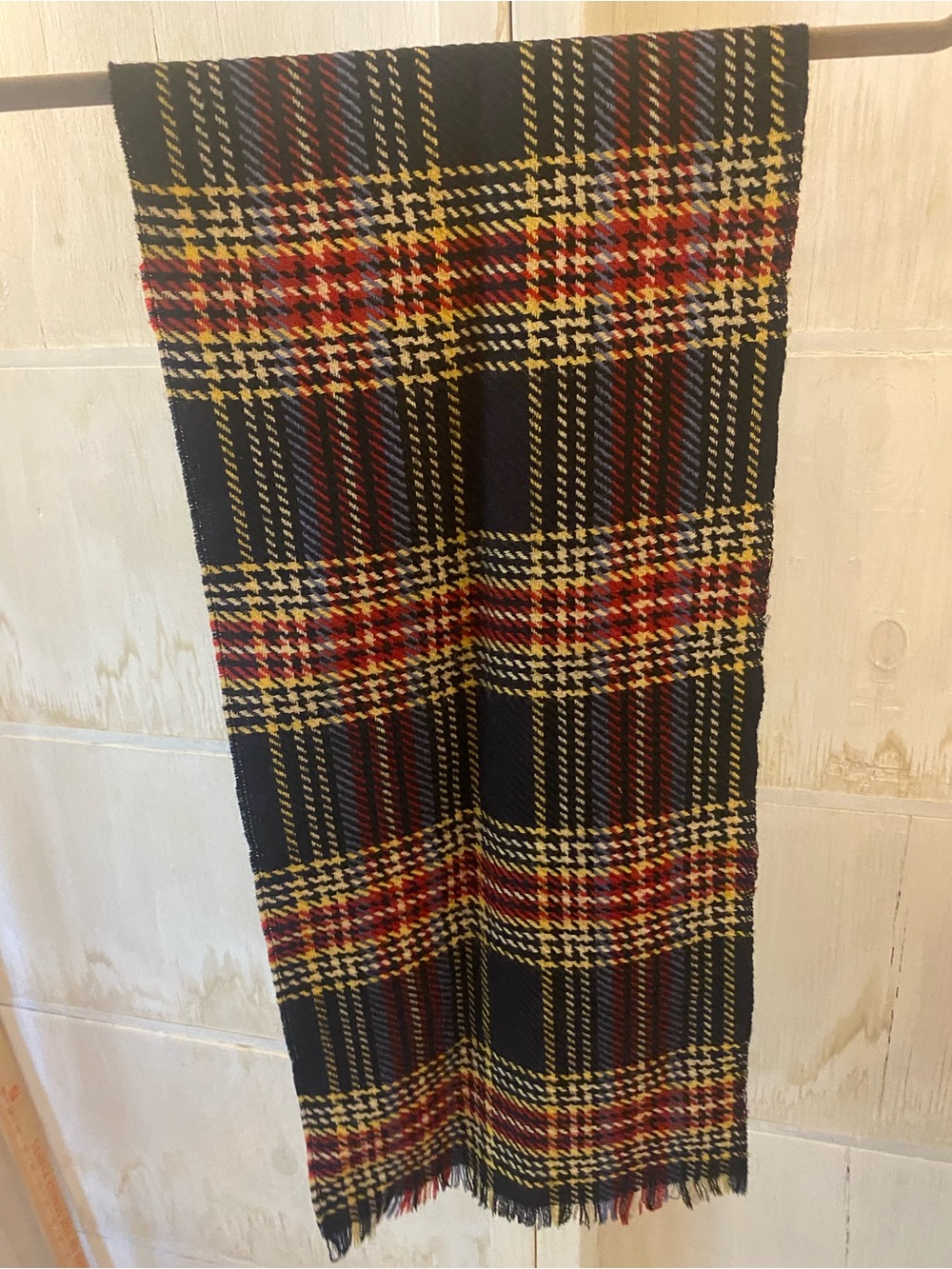 Vintage Cisco Black Plaid Wool Women's Scarf with Red Yellow - Picture 3 of 7